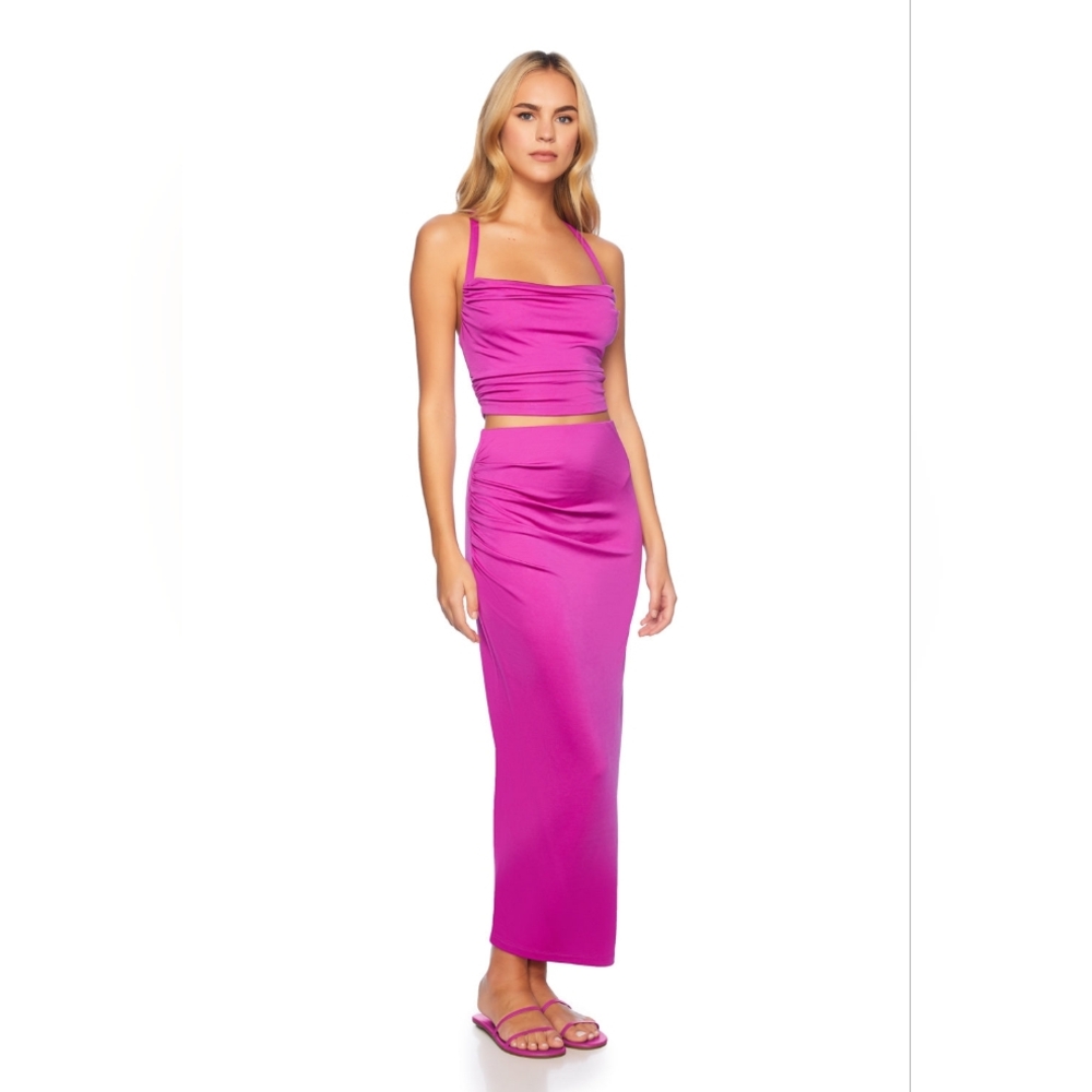 Susana Monaco viscose solid side gathered slit skirt Xs